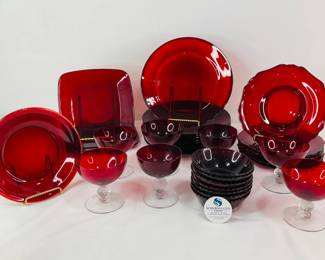 Assortment of Red Glass Dishware