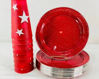 Red Speckled Plates and Cups