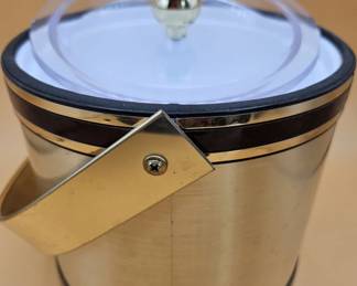  Georges Briard Prominent Designer MCM Ice Bucket With Lid. Gold Tone With Tortoise Shell Bands