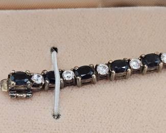 Ladies Sapphire & Diamond Bracelet Marked 925- Stones Not Authenticated