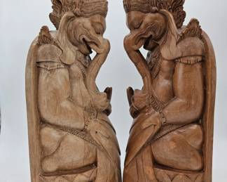  Vintage Hand-carved Ganesha Bookends From Indonesia