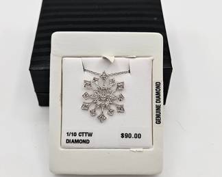  Ladies Sterling Silver Diamond Snowflake Necklace- NIB