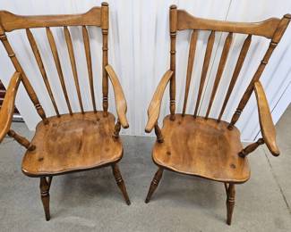 Set Of Two 1950s Cushman Colonial Solid Maple Spindle Back Windsor Armchair