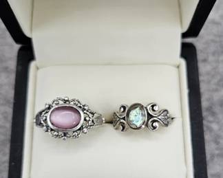  Vintage Style Sterling Silver Tiger's Eye And Mother Of Pearl Rings - One Clearly Marked 925