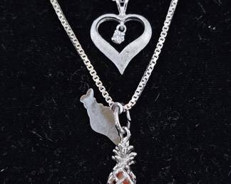  Pendant Necklaces- One With Pineapple Is Marked 925