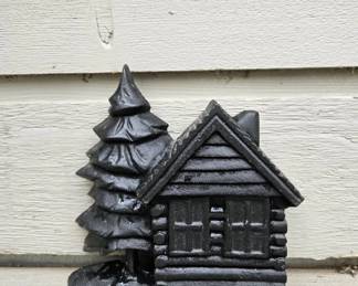 Rustic Log Cabin Vintage Decorative Doorstop Made From Heavy Cast Iron