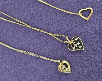 3 Heart Necklaces - Marked 12k & 14k