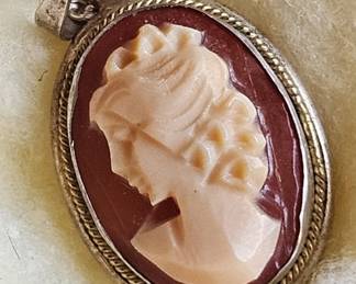 Vintage Cameo Necklace Features A Intricately Carved Pendant Set In A Two Tone Bezel Frame