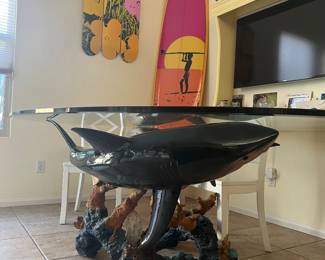 Wyland shark dining table called feeding frenzy
