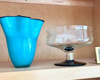 Vintage Czech Kralik blue glass vase