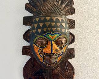 Hand Carved Afrikan Mask, Beaded