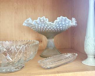 Vintage Fenton Opalescent glass pedestal bowl