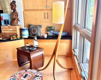 Walnut tripod “Giraffe” floor lamp by designer Michael Wilson 1970’s-80’s
