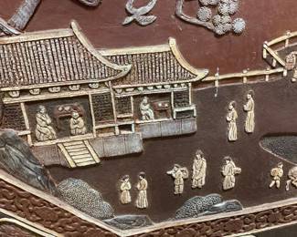LARGE CARVED WOODEN ASAIN SCENE MOTIF WALL ART NO SHIPPING PICKUP ONLY