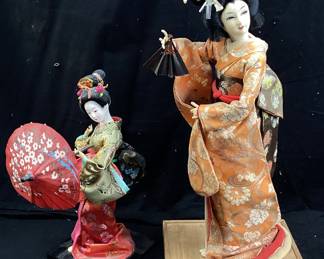 (2) VTG. JAPANESE GEISHA DOLLS ON WOOD BASES