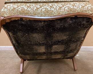 VTG. TUFTED FRENCH PROVINCIAL BERGÃ‰RE STYLE ARMCHAIR, CARVED WOOD FRAME NO SHIPPING PICKUP ONLY