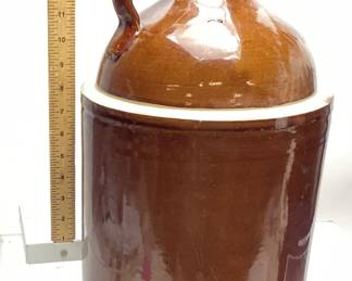 ANTIQUE BROWN GLAZE STONEWARE JUG, 14in H