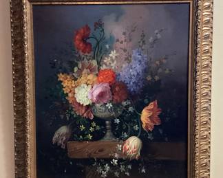 VTG. LARGE FLORAL STILL LIFE PAINTING, FRAMED NO SHIPPING PICKUP ONLY