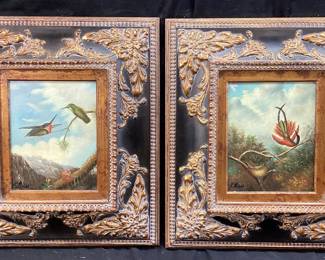 PAIR OF 20th CENTURY SIGNED K.MILLS BIRD OIL PAINTINGS, DECORATIVE FRAMES NO SHIPPING PICKUP ONLY