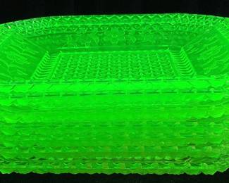 (7) ADAMS & CO URANIUM GLASS WILDFLOWER PLATES, EAPG