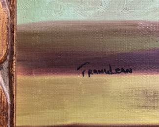 20th CENTURY SIGNED FRANK LEAN OIL ON CANVAS FLORAL STILL LIFE PAINTING, FRAMED NO SHIPPING PICKUP ONLY