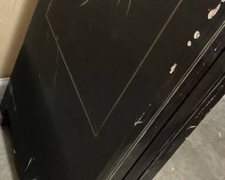 VTG. ASIAN BLACK LAQUER INLAID SOAPSTONE & MOTHER OF PEARL, 4 PANEL FOLDING SCREEN ROOM DIVIDER BLACK PAINT IS CHIPPED ON THE EDGES/BACK SIDE NO SHIPPING PICKUP ONLY