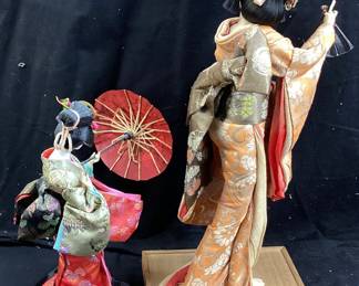 (2) VTG. JAPANESE GEISHA DOLLS ON WOOD BASES