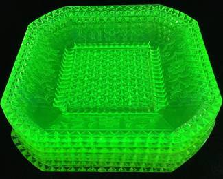 (7) ADAMS & CO URANIUM GLASS WILDFLOWER PLATES, EAPG