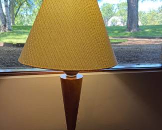 Pair of walnut and brass lamps