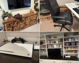 TV, furniture, Xbox, office chair, books