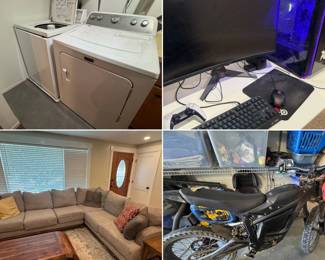 Washer, dryer, gaming computer setup, sectional couch, electric bike (Ebike)