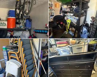Mountain bike, chairs, folding chairs, dresser