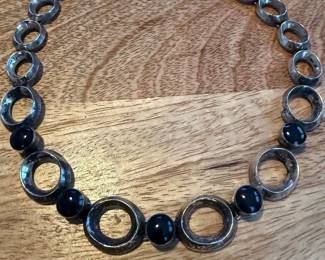 Taxco Heavy Sterling Onyx Necklace