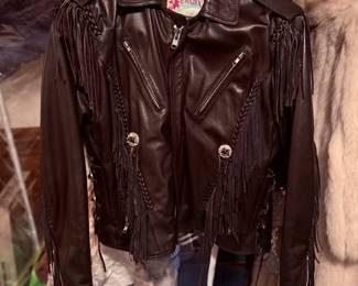 Leather coat with with fringe 