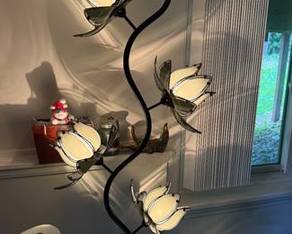 1980s Hollywood Regency "Snake" Lotus Floor Lamp