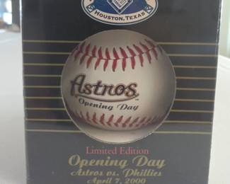 2000 Houston Astros Enron Field Opening Day limited edition baseball for Astros vs. Phillies, April 7, 2000 — nice local Houston collectible.