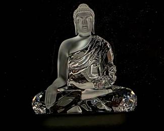 This is Swarovski Crystal Buddha, Large, item 5099353, from the Asian Icons collection. It’s faceted clear crystal with frosted/matte detail on a black Jet crystal base, designed by Martin Zendron.