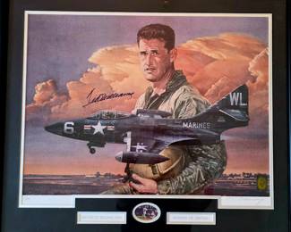 This is a Ted Williams signed limited-edition lithograph titled around “Captain Ted Williams, USMC / Grumman F9F Panther” by Merv Corning. Yours appears numbered 13/991 and has COA,
