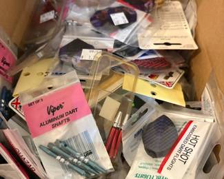 BOX OF MULTIPLE TYPES OF 100S OF DART PARTS