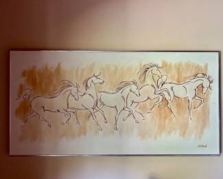 Lot #38 - $150 -Horse painting 4'x2' - artist Clifton(?)