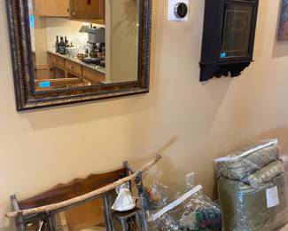 Mirror, linens, clock, wall hanger