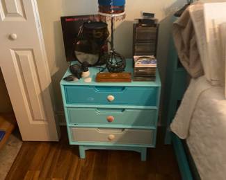 Ombré blue side table and bed