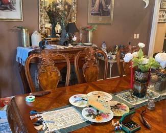 Gorgeous dining table with six chairs, vintage sideboard with large pair