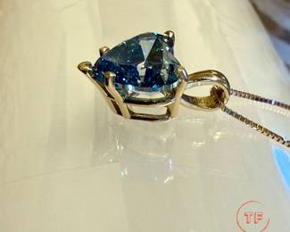 5.04ct VS1 Fancy Vivid Blue Diamond Heart Necklace in 14kt Gold