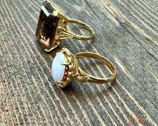 Caspian Intl. Smoky Topaz Gold Ring and Lavendar Jade 14 Kt Gold Ring