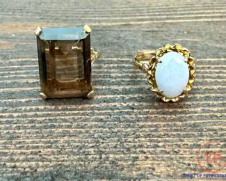 Caspian Intl. Smoky Topaz Gold Ring and Lavendar Jade 14 Kt Gold Ring