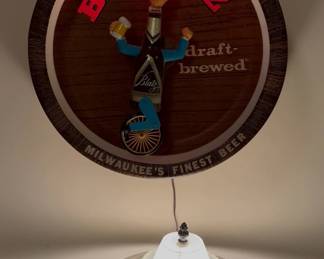 Vintage BLATZ Beer Bottle Man Unicycle Light Up Motion Advertisement