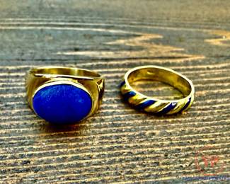 14kt Lapis Ring and 18kt Blue Enamel Band