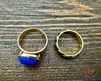 14kt Lapis Ring and 18kt Blue Enamel Band