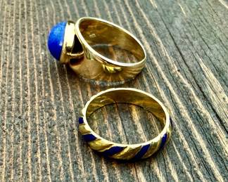 14kt Lapis Ring and 18kt Blue Enamel Band